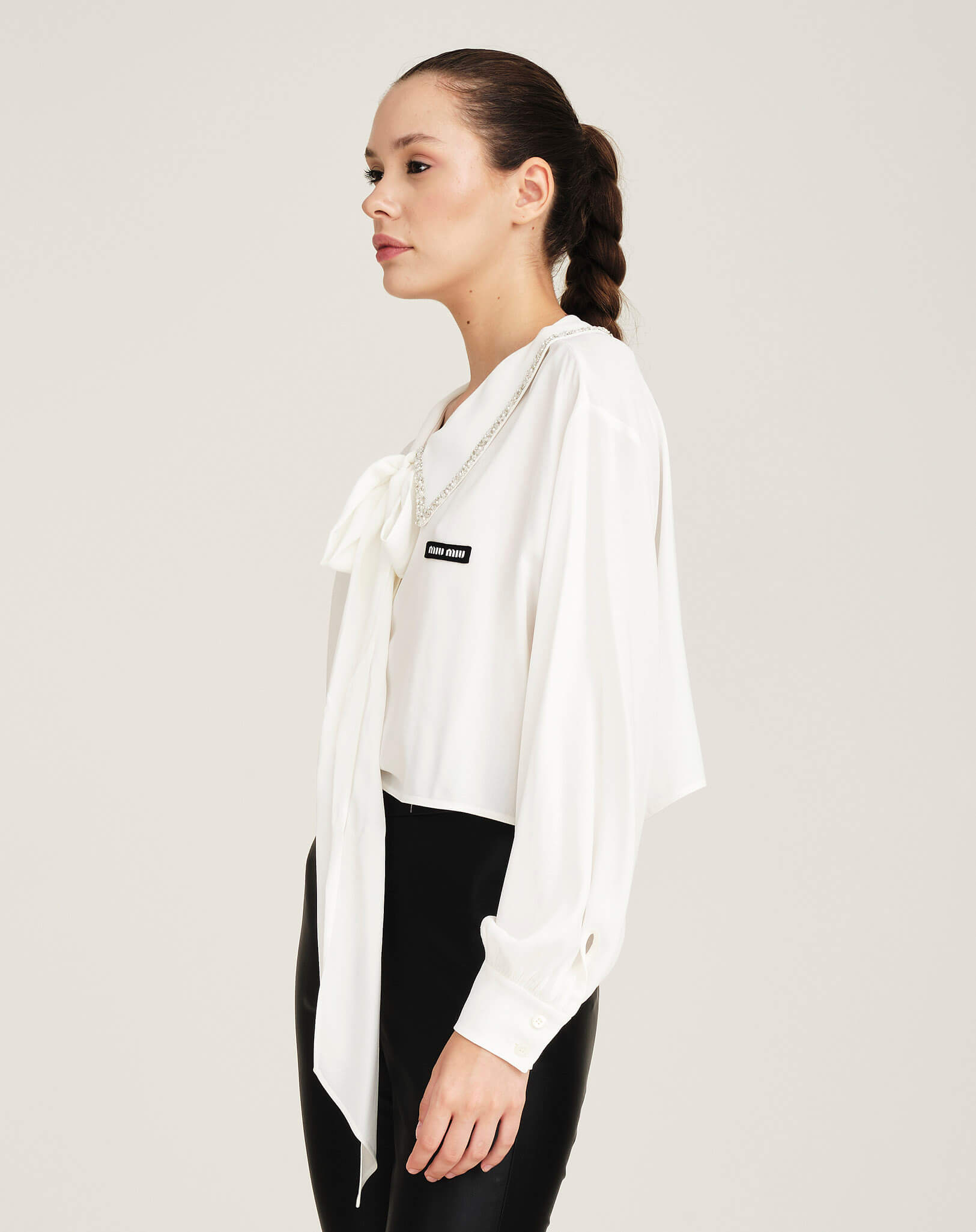 Miu Miu - Crystal Embellished Collar Crop Shirt IT42